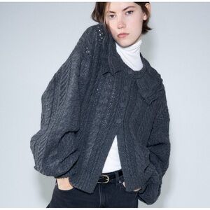 H&M CABLE-KNIT CARDIGAN WITH COLLAR SIZE S